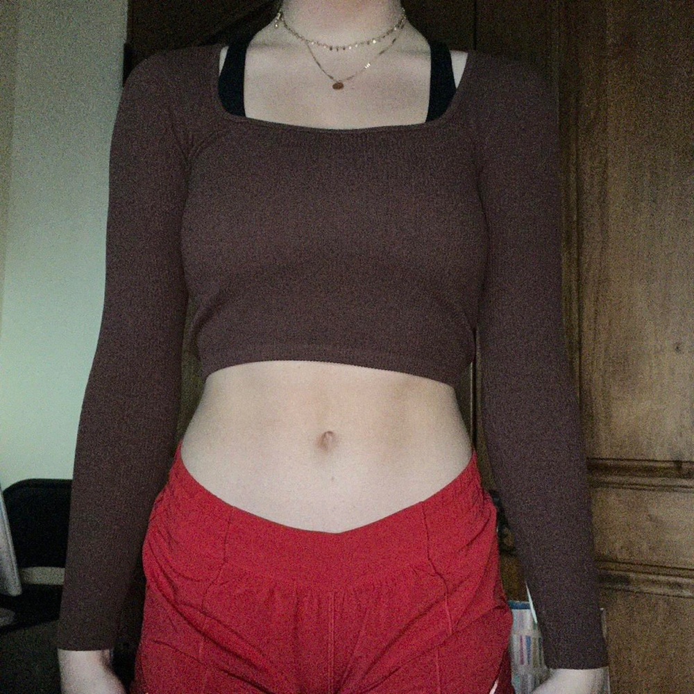 Brown Long Sleeve Crop Top